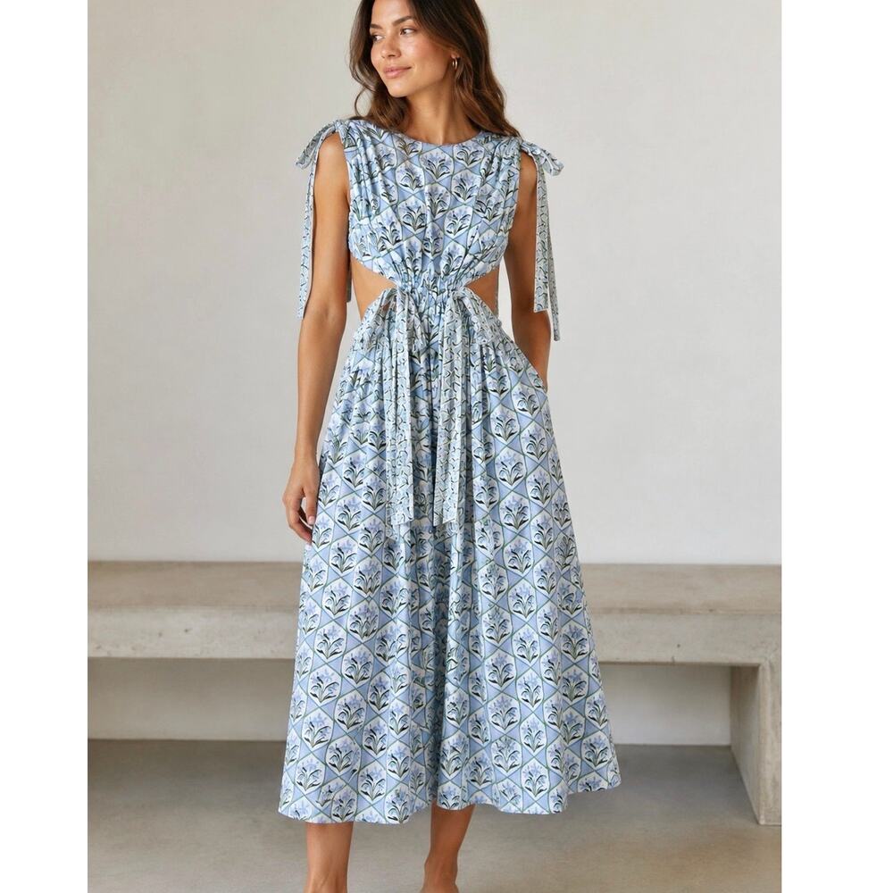 Agua by Agua Bendita Guaguancó Large Chan Chan Celeste Midi Dress in Blue